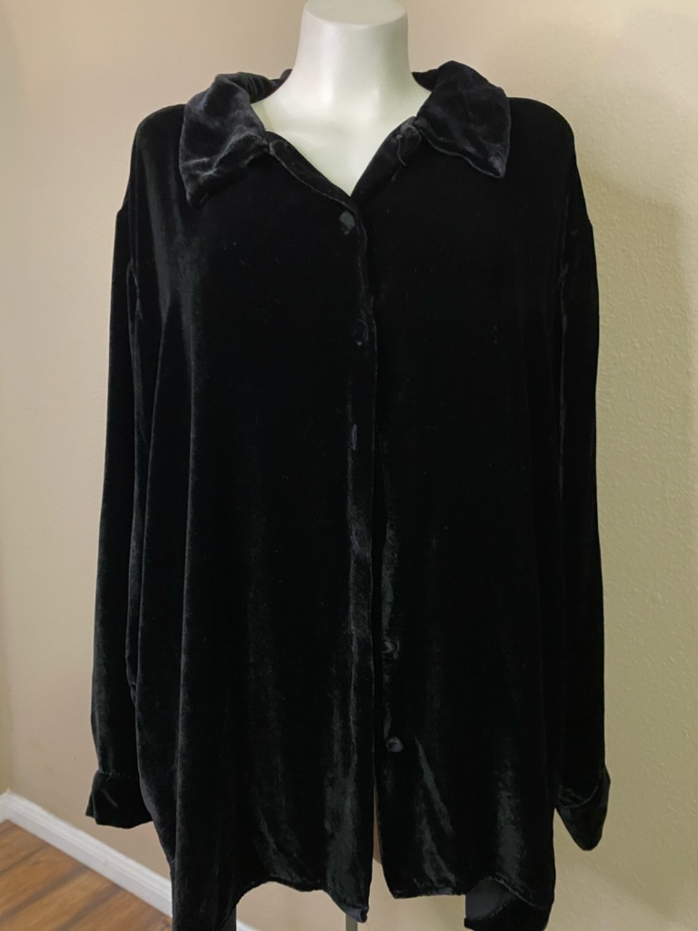 Silk rayon Velvet Button-Front goth long collared shirt top 2X 🖤☠️🖤